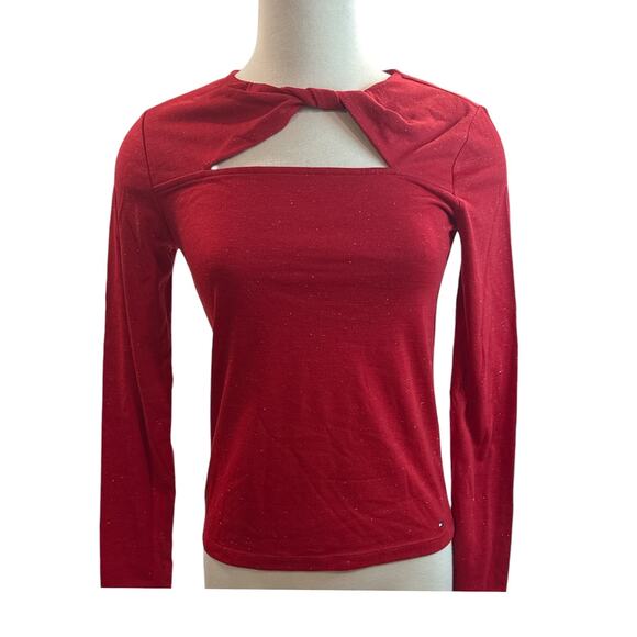 Tommy Hilfiger Tops - Tommy Hilfiger Red Lurex Twist Neck Top Women’s XS Long Sleeve Cutout NWT